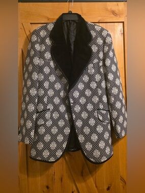 Malibu Black Satin-Lined Blazer with Monochrome Printed Trim